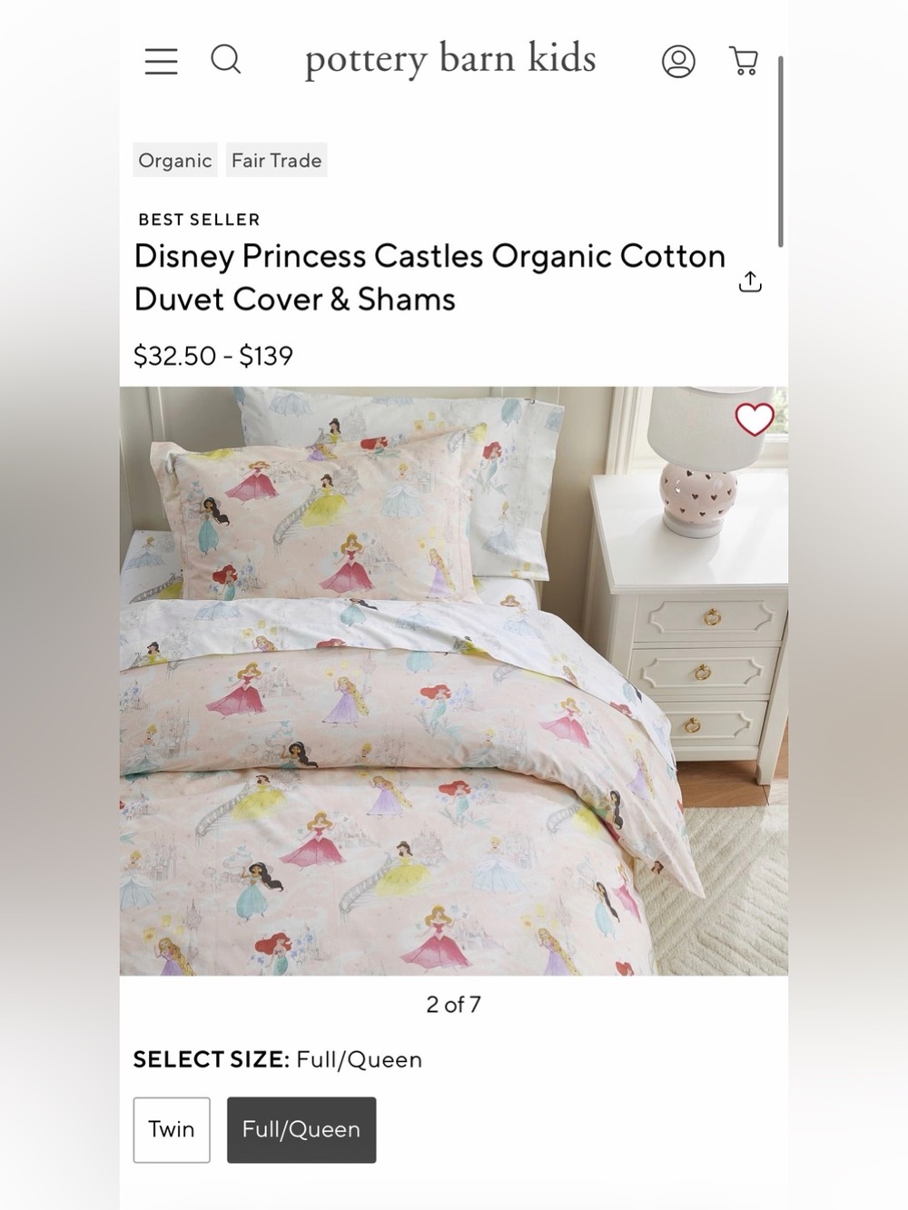 NWT Organic Castles Organic Duvet Cover and standard Sham